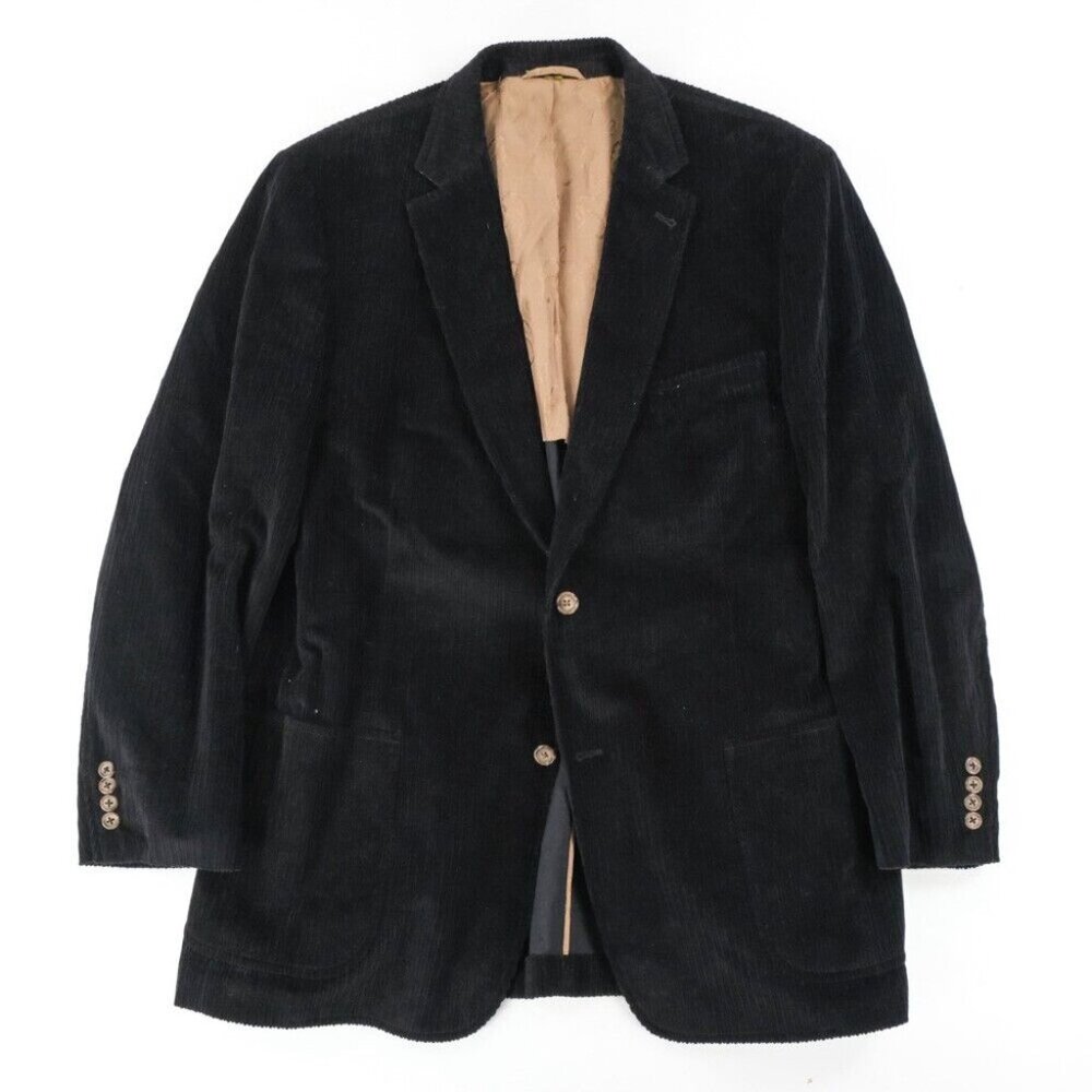 Kroon Corduroy Blazer Men 44L Sport Coat 2 Button Casual Jacket Black Fall